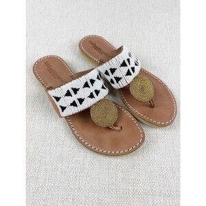 Laidback London Heron Women's Leather Black White Beaded Thong Sandals